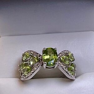 Green Peridot and Diamond Sterling Silver Ring - NWOT